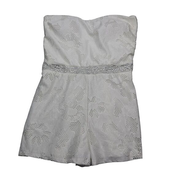 Jacaranda Jumpsuits Womens L White Strapless Floral Print Sweetheart Pullover - Picture 1 of 16